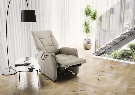 TV-Sessel MAILO - Aufstehhilfe, Relaxfunktion, Stoff, Grau-Beige