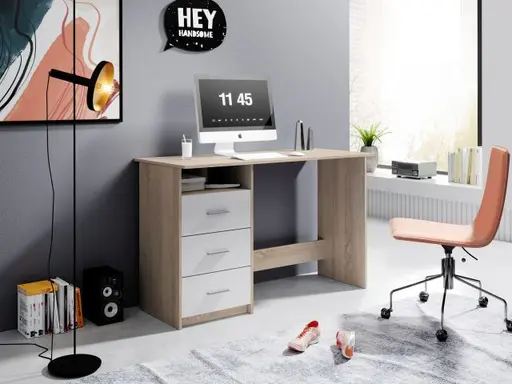 Schreibtisch - LB ca. 123x50 cm, Sonoma Eiche Nachbildung, Weiß