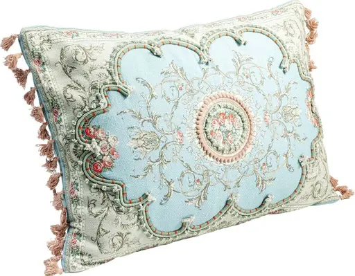 Deko-Kissen - LB ca. 60x40 cm,  Blütenmotiv, Ornamente, Weiß, Blau