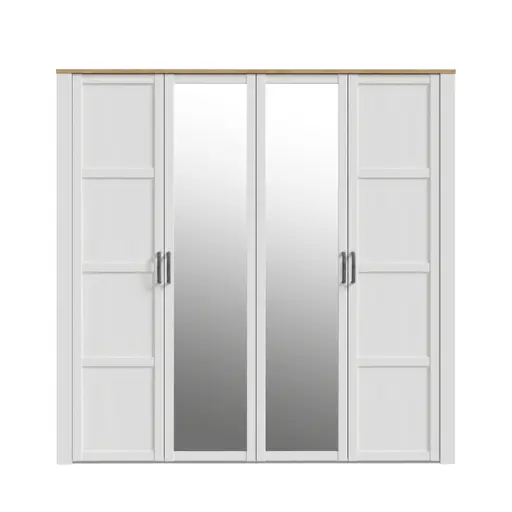 Drehtürenschrank FELLIAN- B ca. 215 cm, Weiß, Eiche Dekor, Spiegel