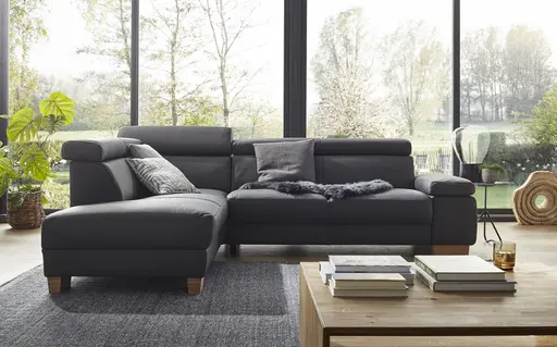 Ecksofa Philadelphia - Ecke links, 2,5-Sitzer, Kopfteil verstellbar (manuell), Leder, Anthrazit