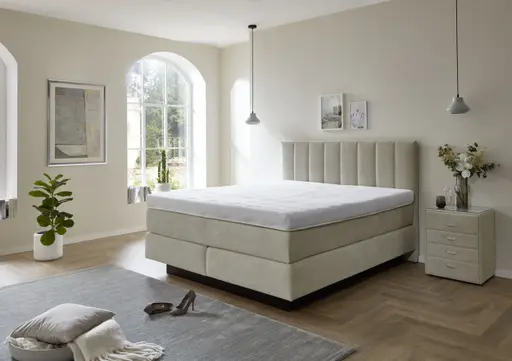 Boxspringbett - Liegefläche ca. 180x200 cm, Stoff, Natur