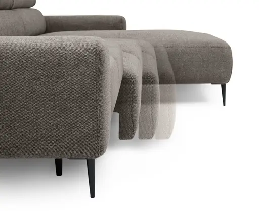 Ecksofa - 2-Sitzer mit Longchair rechts, Sitzvorzug motorisch, Kopfteil verstellbar, Stoff, Sand