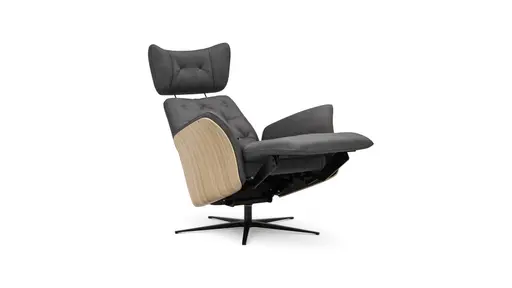 Drehsessel Aberdeen - Größe M, inkl. Relaxfunktion, Holzblende furniert, Nussbaum, Stoff, Anthrazit