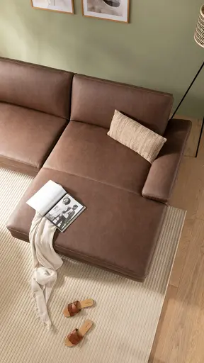 Ecksofa Houston - 1,75-Sitzer mit Longchair groß rechts, inkl. Sitztiefenverstellung und Armlehne klappbar, Leder, Dunkelbraun