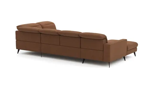 Wohnlandschaft Alegria - Longchair links mit 2,5-Sitzer und Ecke rechts inkl. Kopfteil/ Sitztiefe verstellbar, Stoff, Kurkuma