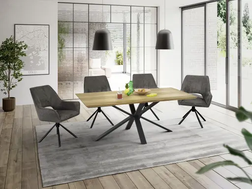 Esstisch - LB ca. 200x100 cm, Eiche massiv geölt, Schweizer Kante, Schwarz