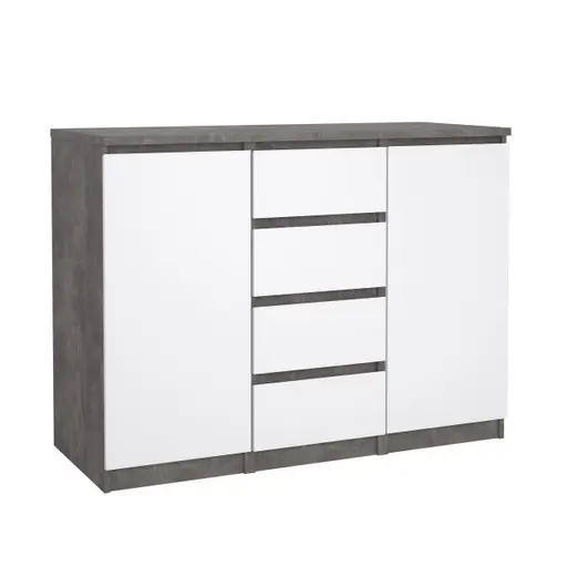 Kommode - B ca. 121 cm, Betonoptik, Weiß Hochglanz