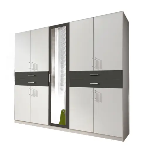 Drehtürenschrank- B ca. 225 cm, Weiß, Graphit