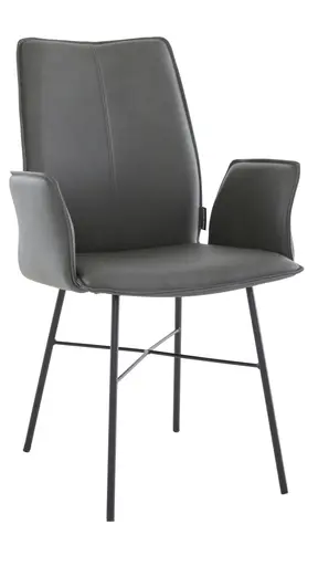 Armlehnstuhl Stine - Leder, Anthrazit, 4Fuß, Schwarz