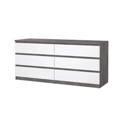 Kommode - B ca. 154 cm, Betonoptik, Weiß Hochglanz