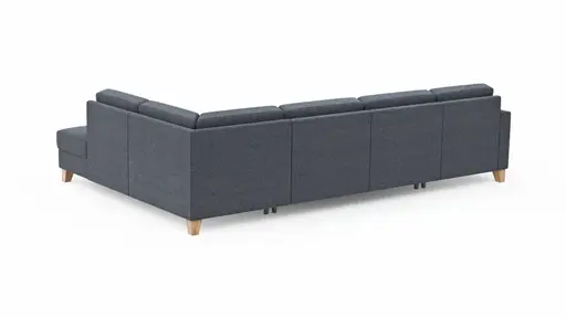 Wohnlandschaft Merlos - Longchair links mit 2,5 Sitzer und Ecke rechts, Stoff, Hellblau