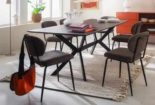 Esstisch Eldur - LB ca. 220x100 cm, Bambus, Tabakbraun, Gestell, Schwarz