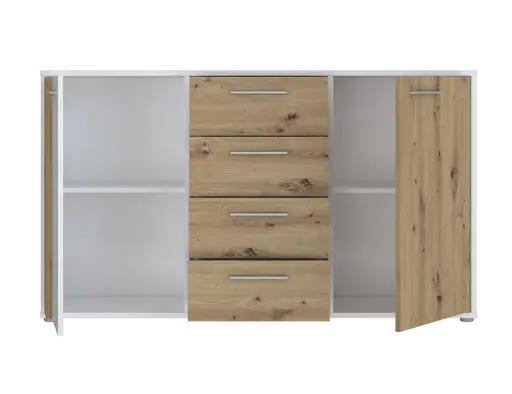 Sideboard FLORISS- Weiß, Eiche Dekor