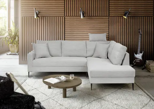 Ecksofa - 3-Sitzer, Ecke rechts, Stoff, Hellgrau