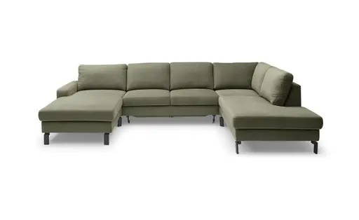 Wohnlandschaft CALM - Longchair links, 2-Sitzer, inkl. Schlaffunktion, Ecke rechts, Microfaser, Olive