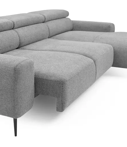 Ecksofa - 2-Sitzer mit Longchair rechts, Sitzvorzug motorisch, Kopfteil verstellbar, Stoff, Grau