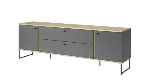 Lowboard - B ca. 180 cm, Anthrazit, Evoke Eiche Nachbildung