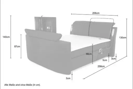 Boxspringbett- Liegefläche ca. 180x200 cm, Stoff, Dunkelgrau