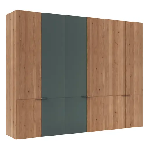 Drehtürenschrank Matera, B ca. 302, Ethno Eiche, Glas, blaugrün