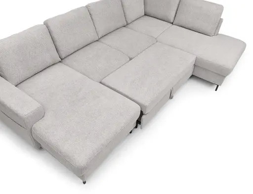 Wohnlandschaft - Longchair links mit 2-Sitzer und Ecke rechts, Stoff, Silbergrau