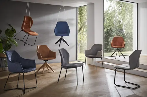 Armlehnstuhl Pinto - drehbar, Stoff, Blau, Stativ