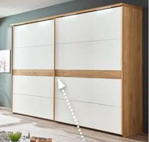 Schwebetürenschrank - B. ca. 230 cm, Wildeiche, Lack, Weiß