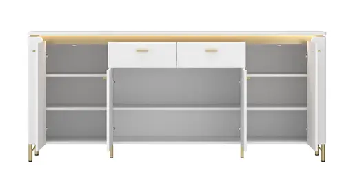 Sideboard - mit Beleuchtung, Alpinweiß, Goldfarben, Weiß Hochglanz