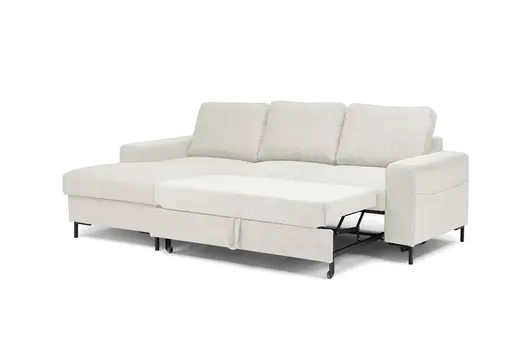 Ecksofa - Longchair links mit 2-Sitzer, Stoff, Creme