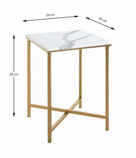 Beistelltisch - B/H/T ca. 39x55x39 cm, Marmoroptik, Goldfarben
