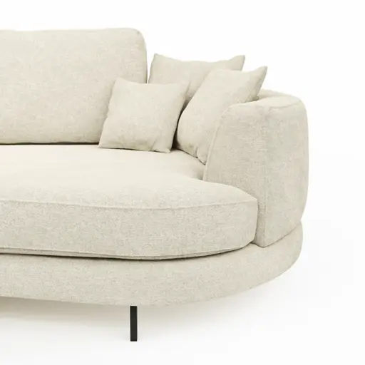 Ecksofa Solenne - Ottomane links mit Diwan rund rechts, Stoff, Weiß