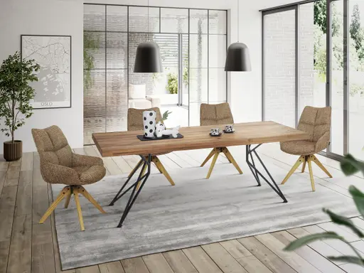 Esstisch - LB ca. 220x100 cm, Wildeiche massiv geölt, Baumkante, Schwarz