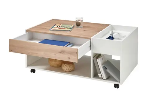 Couchtisch - LB ca. 110x60 cm, Weiß, Artisan Eiche Nachbildung
