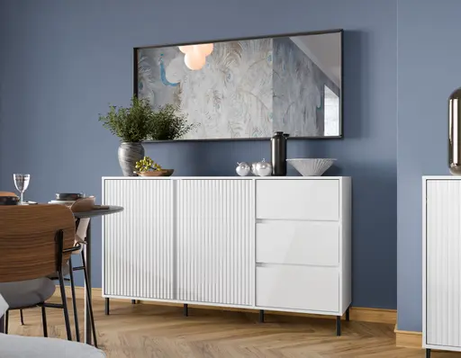 Sideboard - B ca. 158 cm, Weiß, Weiß Hochglanz