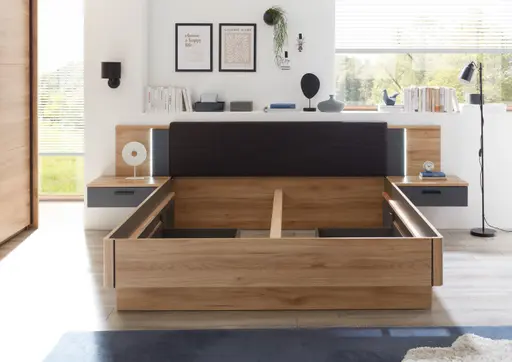 Bettanlage- Liegefläche ca. 180x200 cm, Eiche Dekor, Graphit