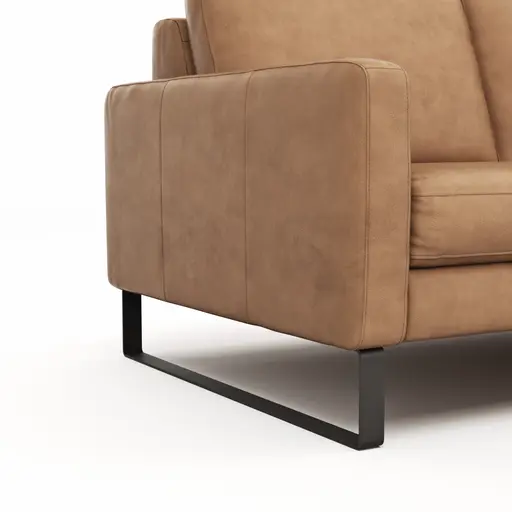 Sofa Enna - 2,5-Sitzer, Armlehne A, Leder, Cognac, Kufe, Schwarz