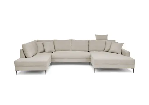 Wohnlandschaft - Ecke links, 2-Sitzer, Longchair rechts, Stoff, Beige