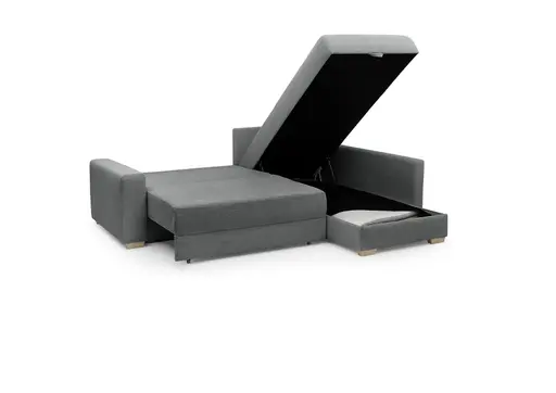 Ecksofa Jyte - 2-Sitzer mit Ecke rechts, Schlaffunktion mit Bettkasten, Stoff, Dunkelgrau