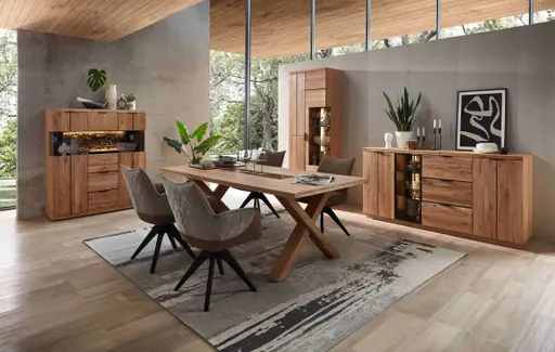 Highboard - mit Beleuchtung, Wildeiche teilmassiv