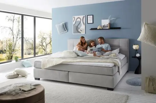 Boxspringbett JILA- Ligefläche ca. 240x200 cm, Stoff, Hellgrau