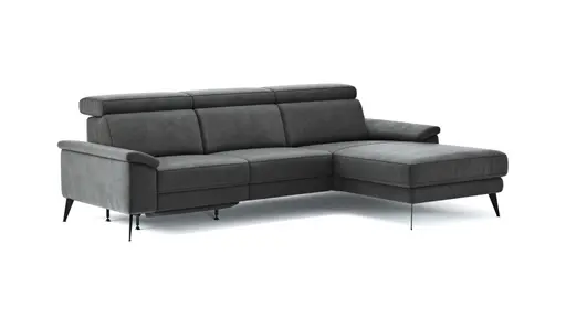 Ecksofa Anna - 2,5-Sitzer mit Longchair rechts inkl. Relaxfunktion (motorisch), Kopfteil verstellbar, Stoff, Stahl