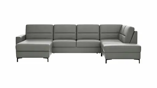 Wohnlandschaft Merlos H - Longchair links und 2,5-Sitzer mit Ecke rechts inkl. Relaxfunktion (motorisch), Leder, Graubraun