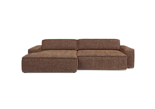 Ecksofa - Longchair links mit 2-Sitzer, Sitzvorzug motorisch, Stoff, Rotbraun