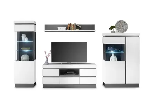 Highboard-Vitrine - Alpinweiß, Anthrazit