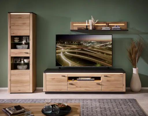 TV-Lowboard - mit Beleuchtung, B ca. 199 cm, Eiche Nachbildung, Eiche dunkel Nachbildung