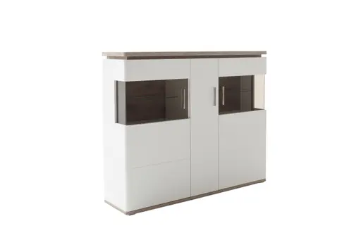 Highboard - Weiß, Absetzung Eiche