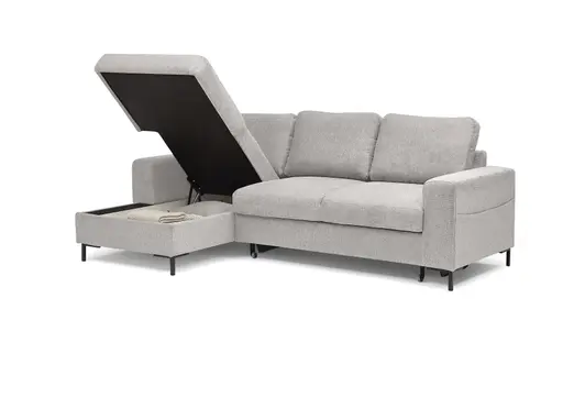 Ecksofa - Longchair links mit 2-Sitzer, Stoff, Silbergrau