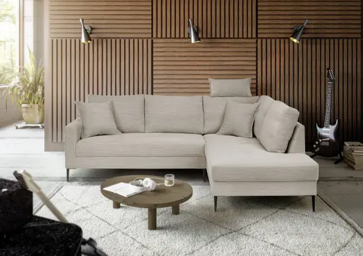 Ecksofa - 3-Sitzer, Ecke rechts, Stoff, Beige