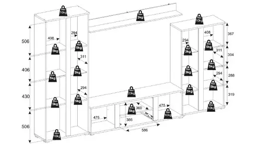 Wohnwand- Eiche  Dekor, Schwarz