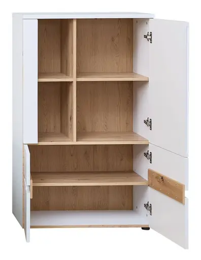 Wohnwand - mit Beleuchtung, Weiß, Artisan Eiche Nachbildung